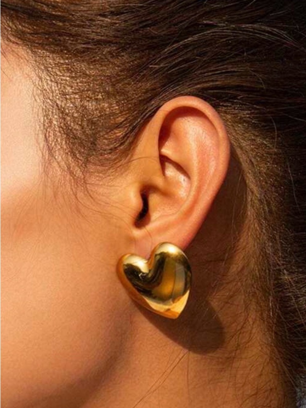 Gold Heart Statement Stud Earrings - Women Jewelry